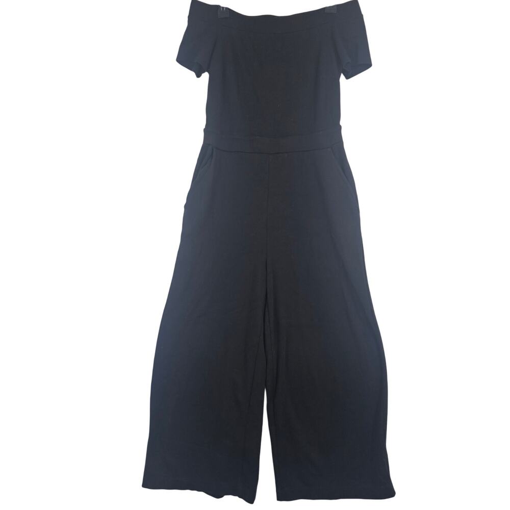 New York & Company Black Off the Shoulder Jumpsuit Straight Crop Leg Size M 3642